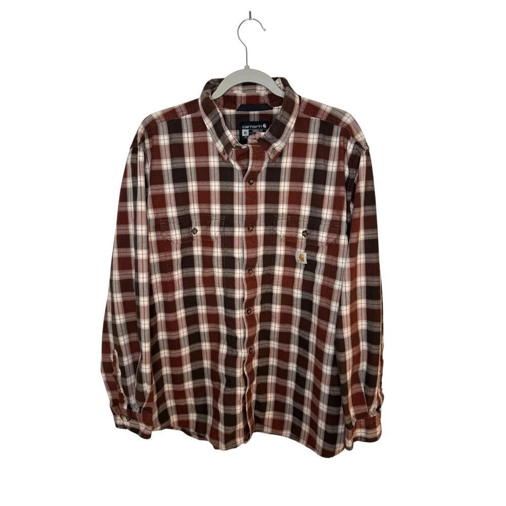 Carhartt Men’s Brown Plaid Loose Fit Button Down Long Sleeve Size XL